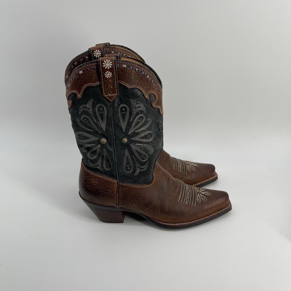Ariat Women's Western Cowboy Boots US 7B Brown Black Embroidered Leather